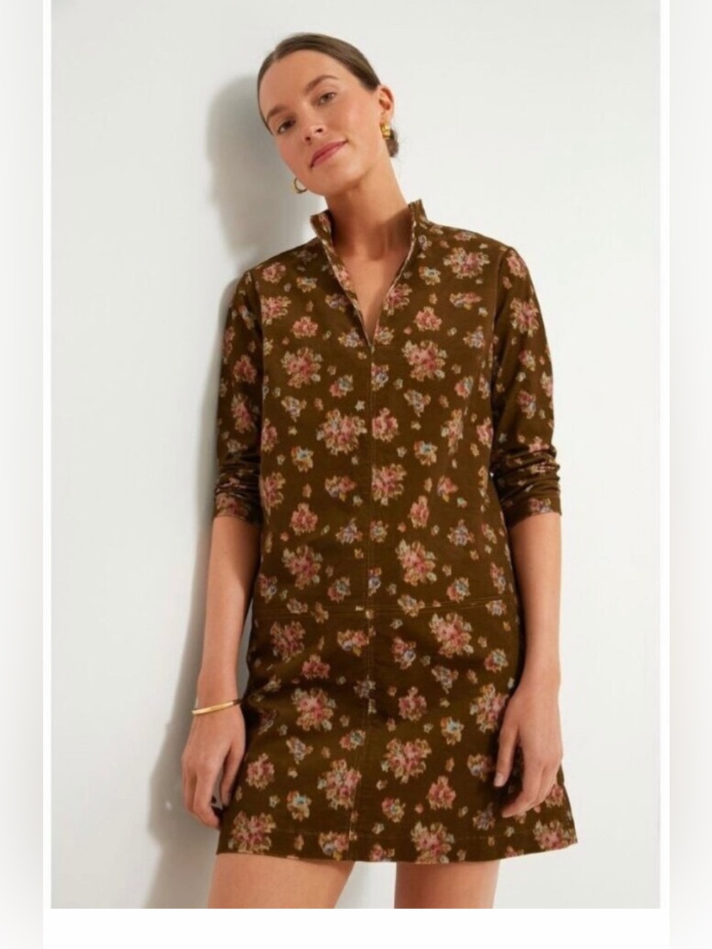 NWT Tuckernuck Brown Hazel Bouquet Clifton Floral Corduroy Dress Size Large